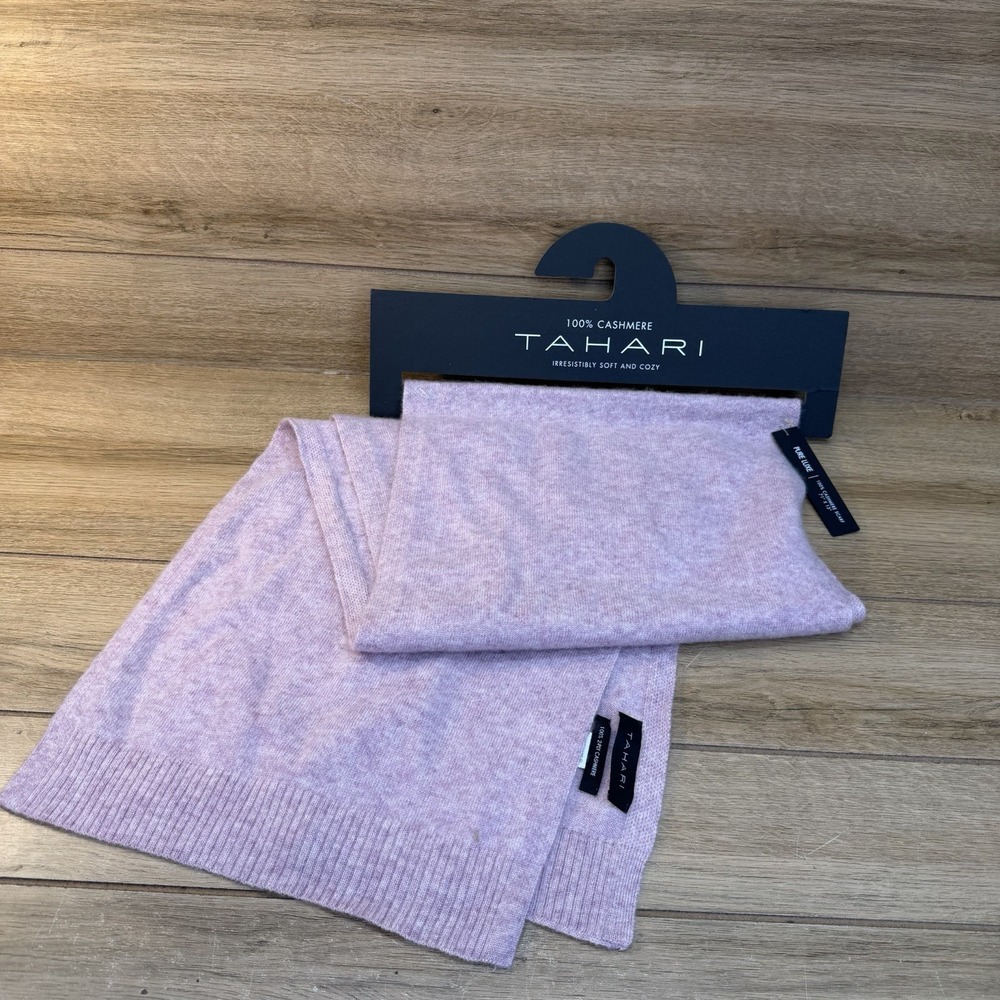 TAHARI & PURE LUXE 100% Cashmere Scarf / Shawl -Light Pink / Mauve 71" X 13" NWT